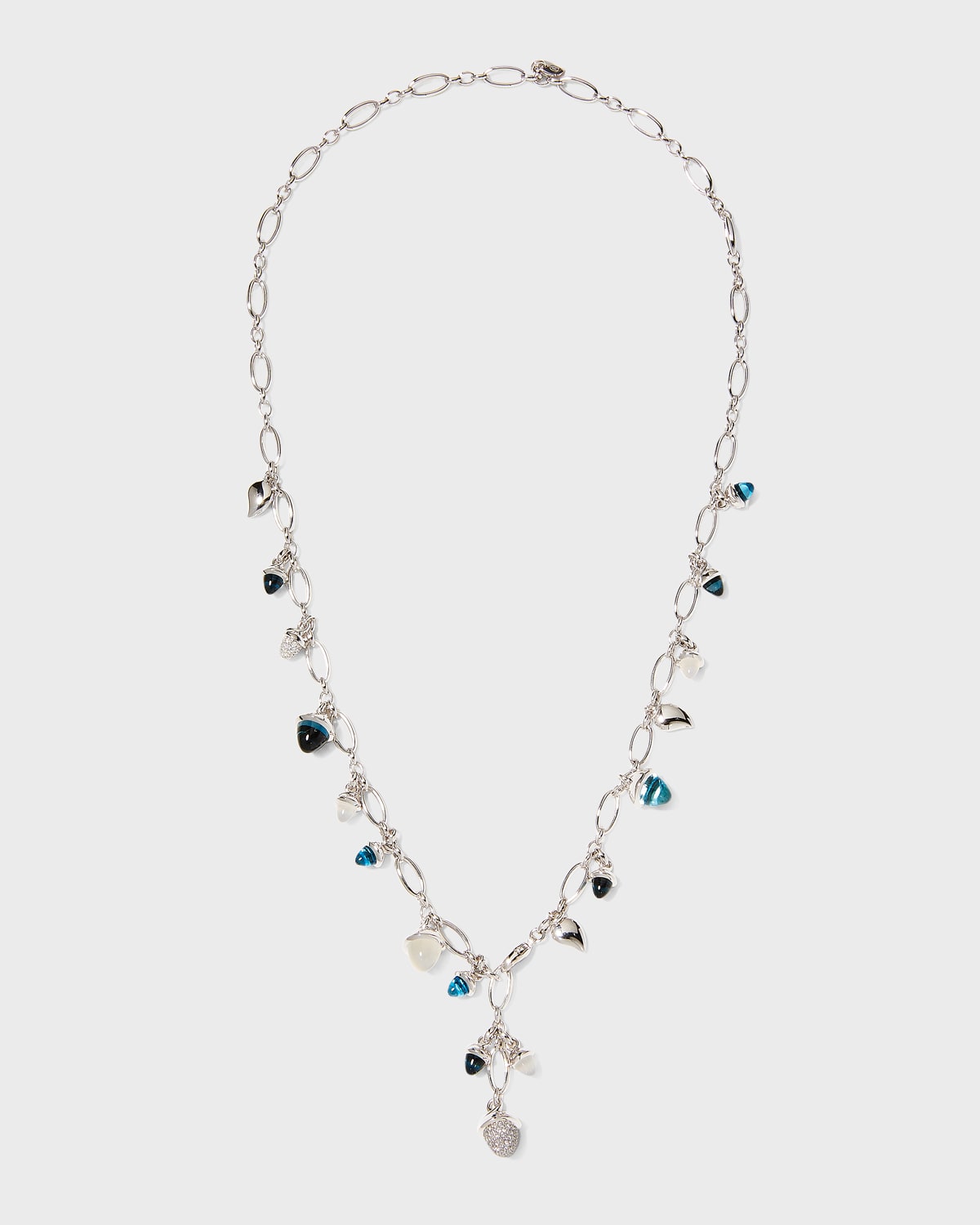 White Gold Mikado Necklace with Moonstone and Topaz
