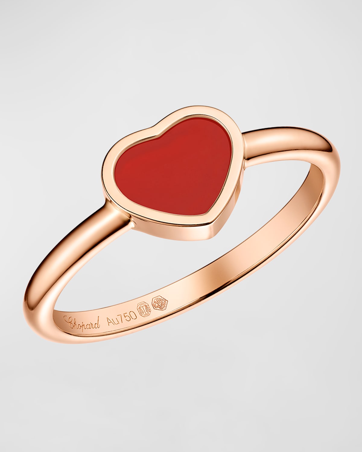 Chopard Rose Gold Happy Heart Carnelian Ring - Size 53