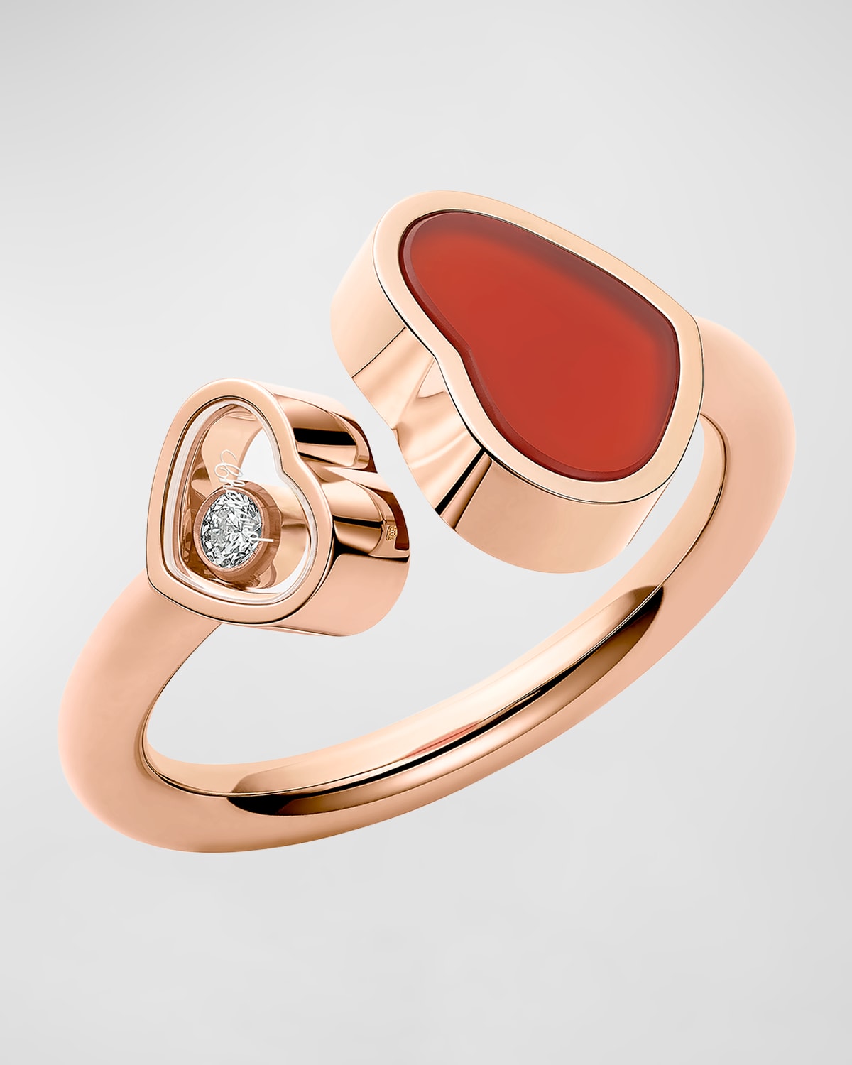 Chopard 18K Rose Gold Happy Heart Carnelian and Diamond Ring, Size 52