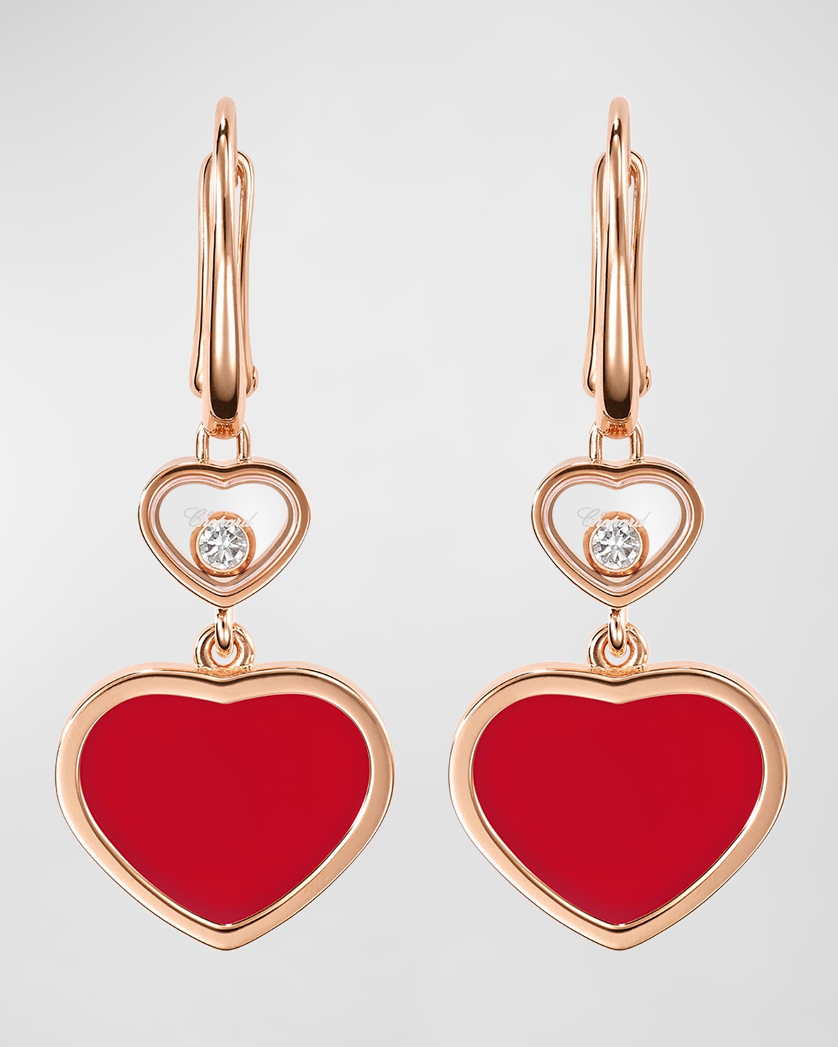 Chopard 18K Rose Gold Happy Heart Carnelian and Diamond Earrings