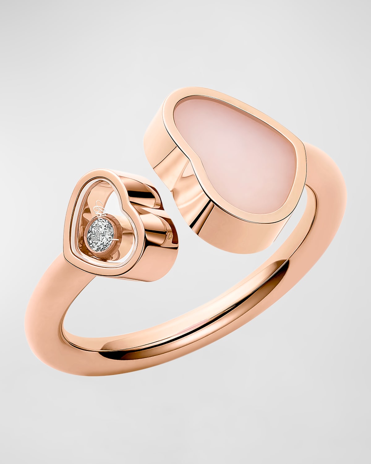 Happy Hearts 18K Rose Gold Pink Opal & Diamond Ring, EU 52 / US 6