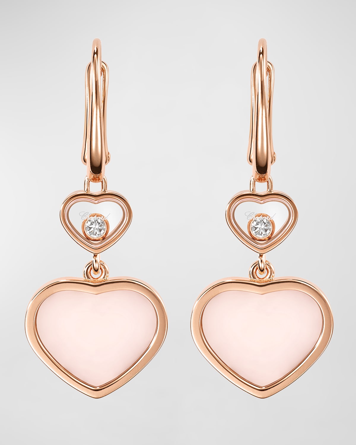Chopard 18K Rose Gold Happy Heart Pink Opal and Diamond Earrings