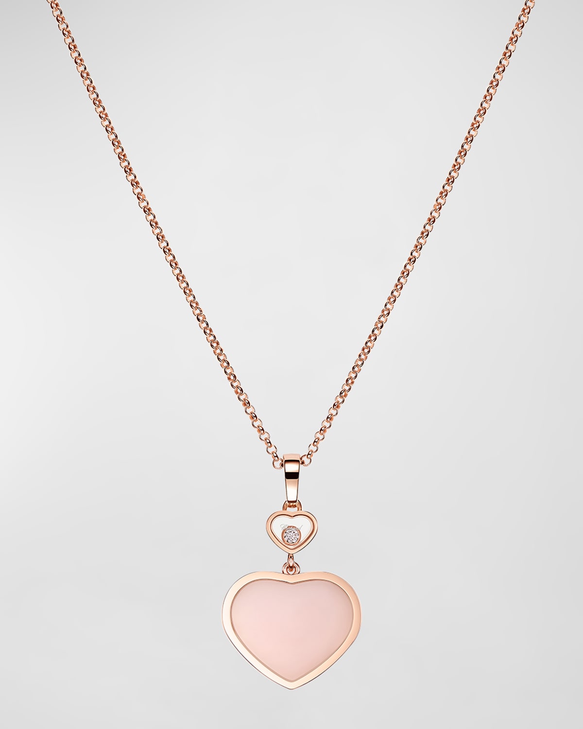 Chopard 18K Rose Gold Happy Heart Pink Opal and Diamond Pendant Necklace