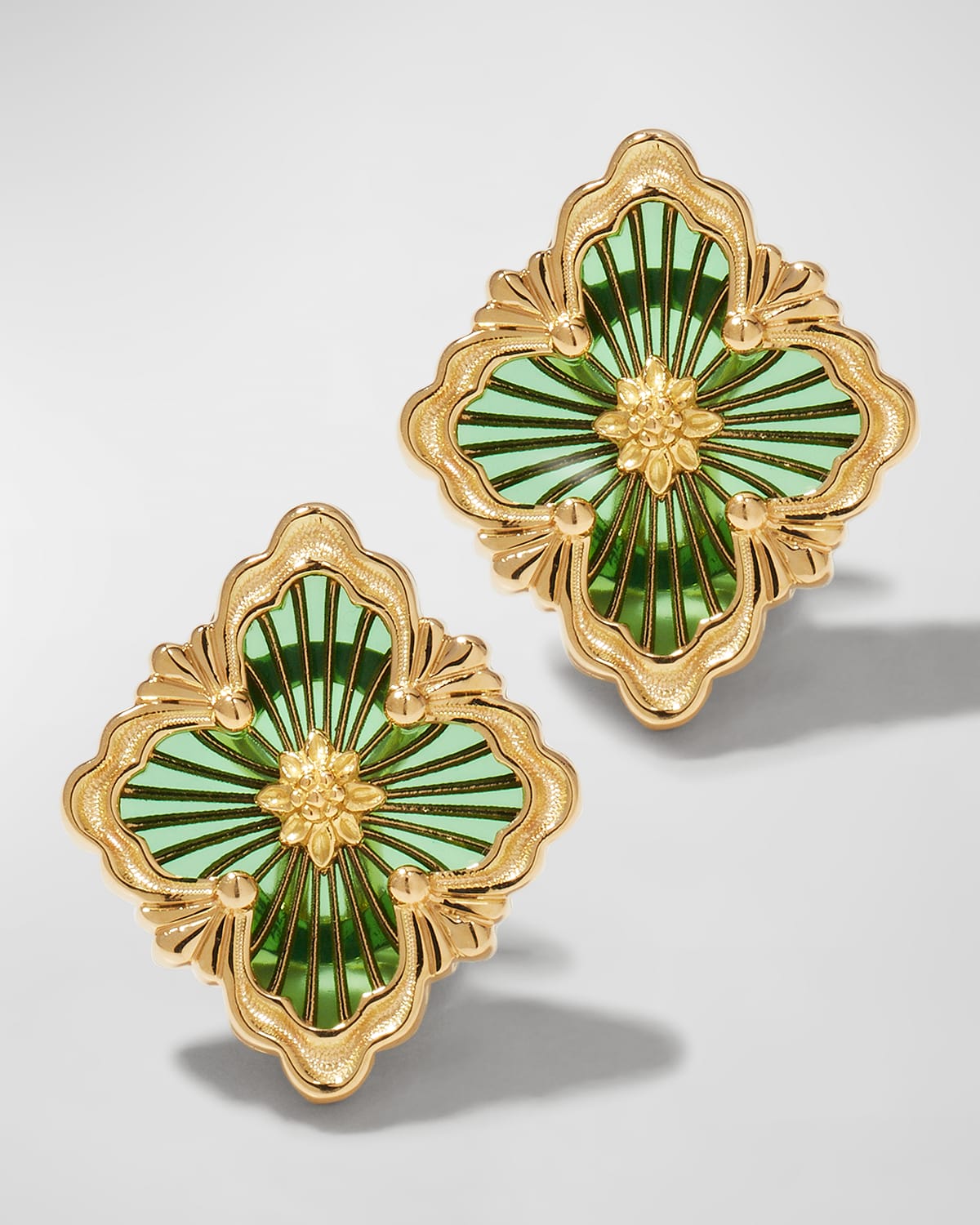 Buccellati Opera Tulle Medium Button Earrings In Green Enamel