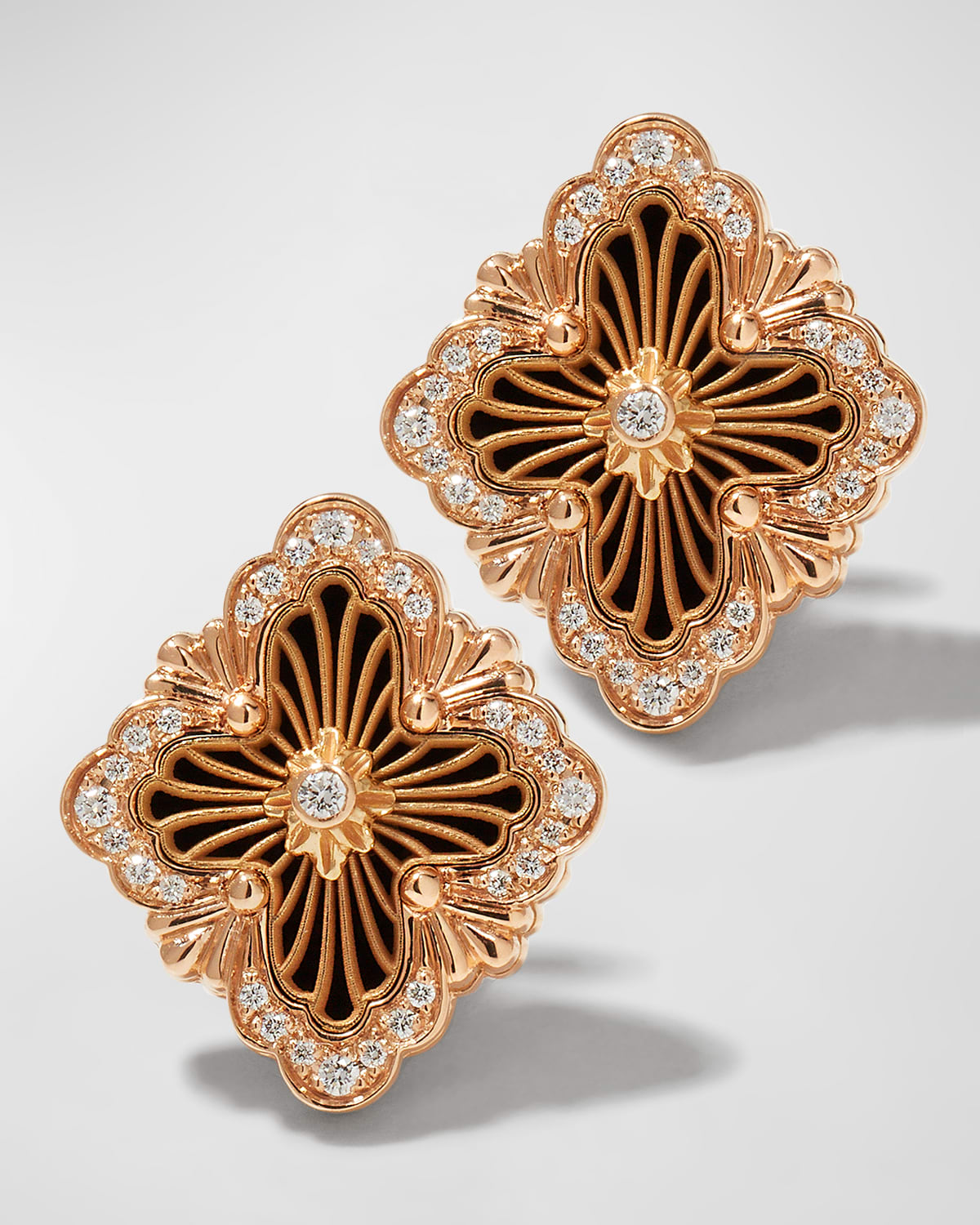 Buccellati Opera Tulle Black Onyx Stud Earrings With Diamonds
