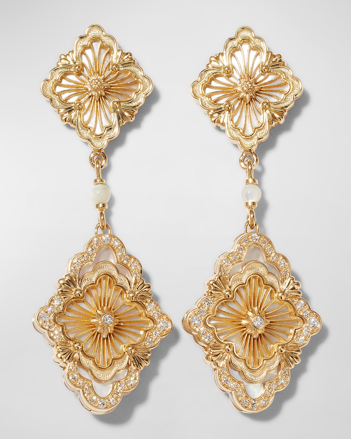 Buccellati Opera Tulle Pendant Earrings In Mother-of-pearl With Diamonds And 18k Yellow Gold