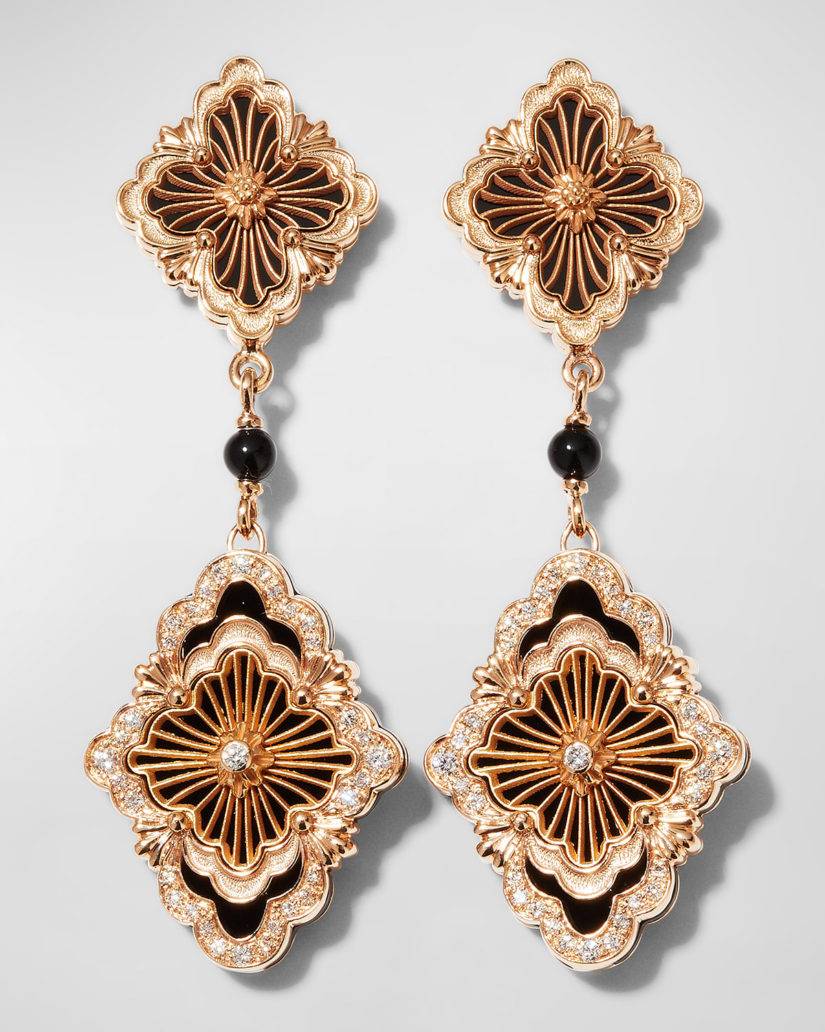Buccellati Opera Tulle Pendant Earrings With Onyx, Diamonds And 18k Pink Gold