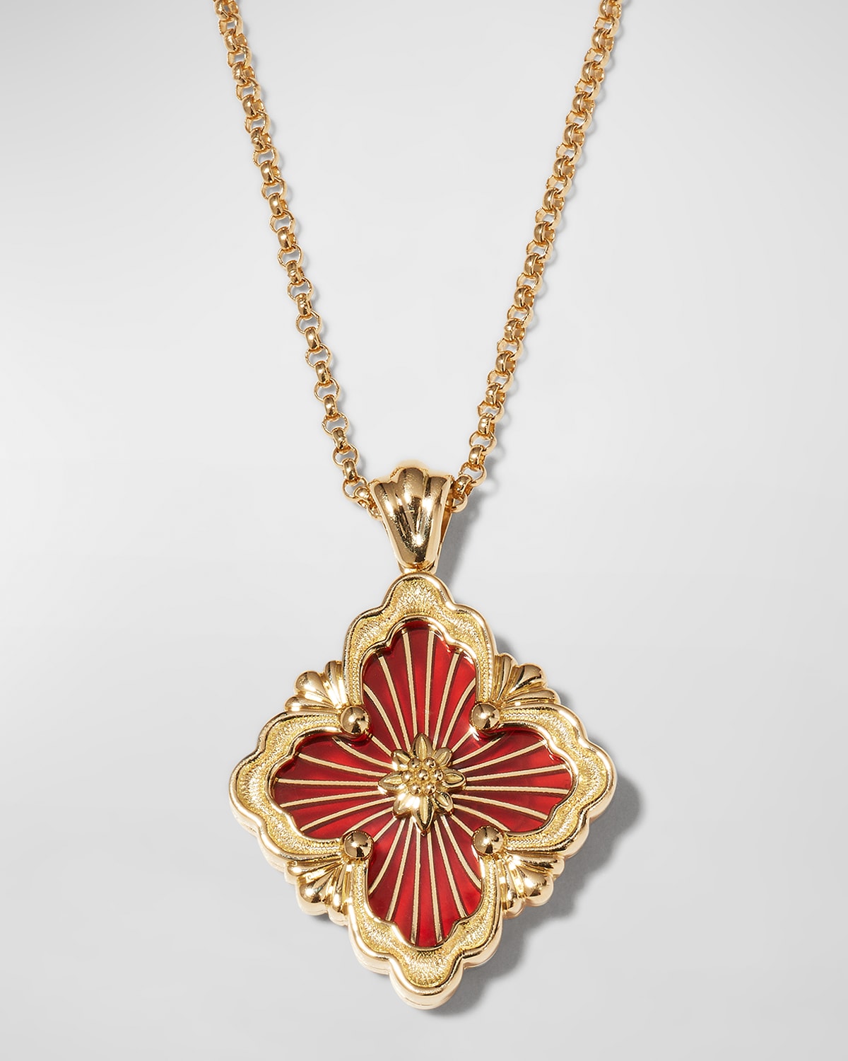 Buccellati Opera Tulle Pendant Necklace With Big Motif Red And 18k Yellow Gold