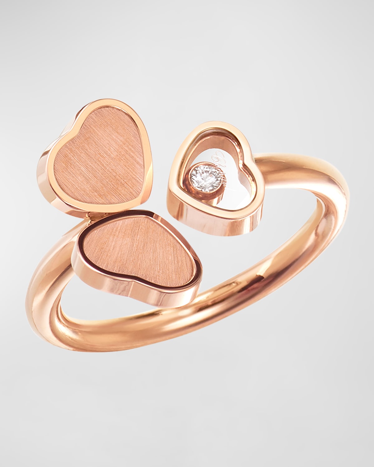 Chopard 18K Rose Gold Triple Happy Heart Diamond Ring, Size 53