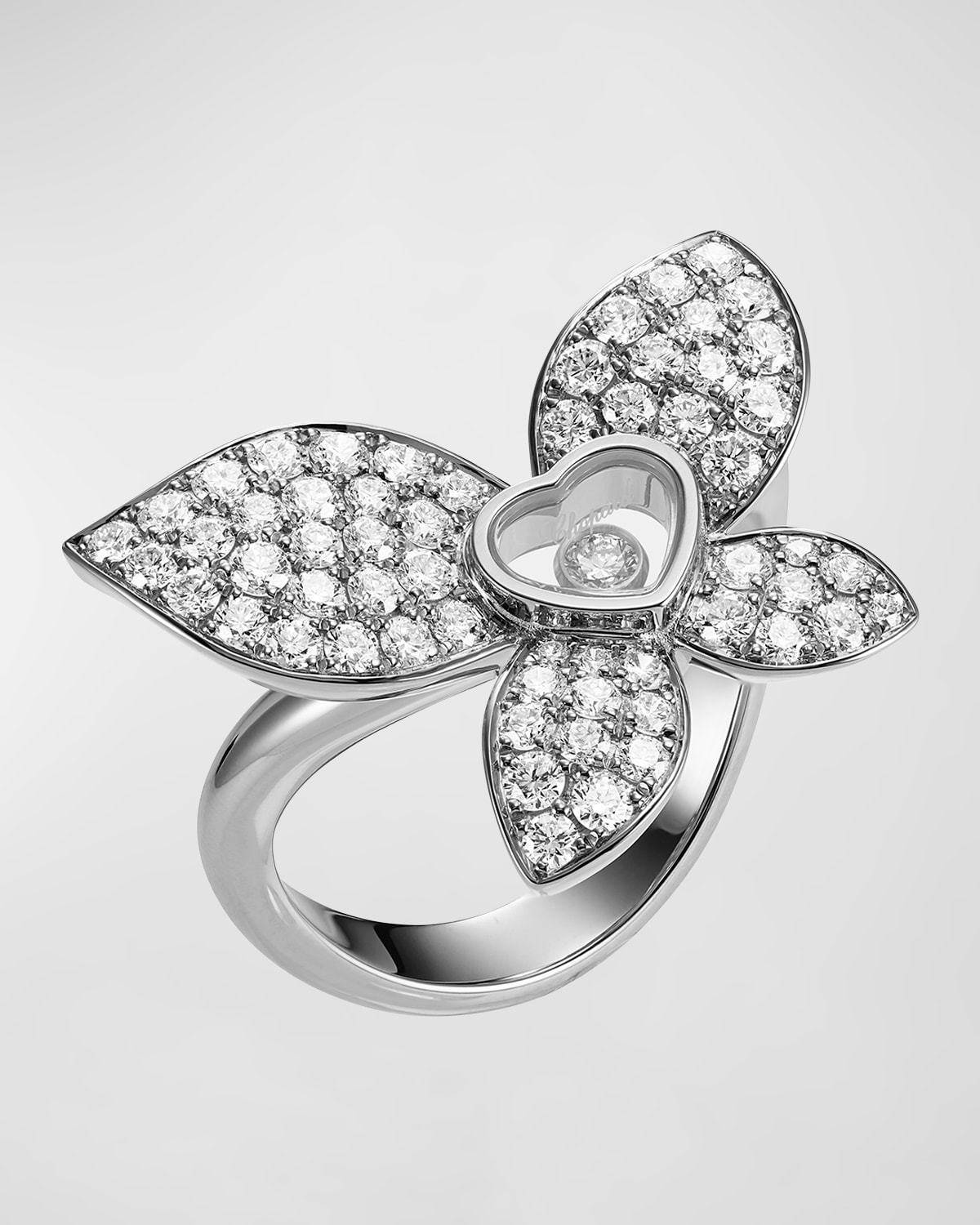 Happy Butterfly 18K White Gold Diamond Ring, EU 53 / US 6.25