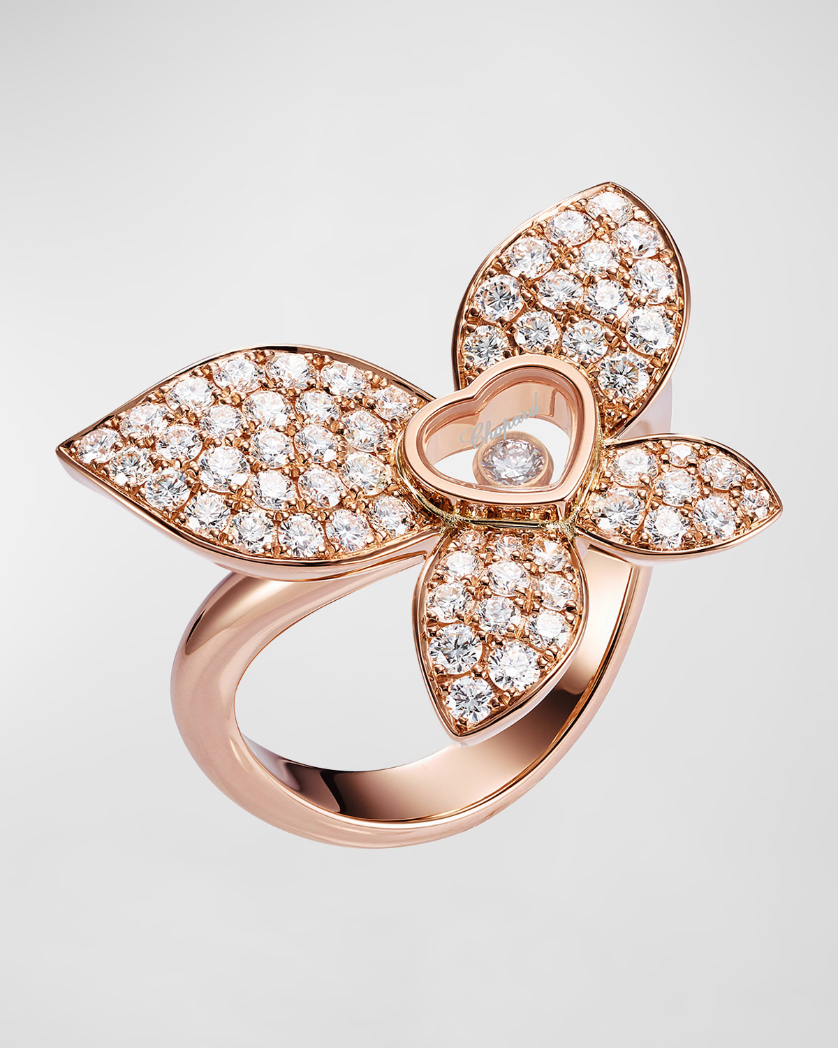 Happy Butterfly 18K Rose Gold Diamond Ring, EU 53 / US 6.25