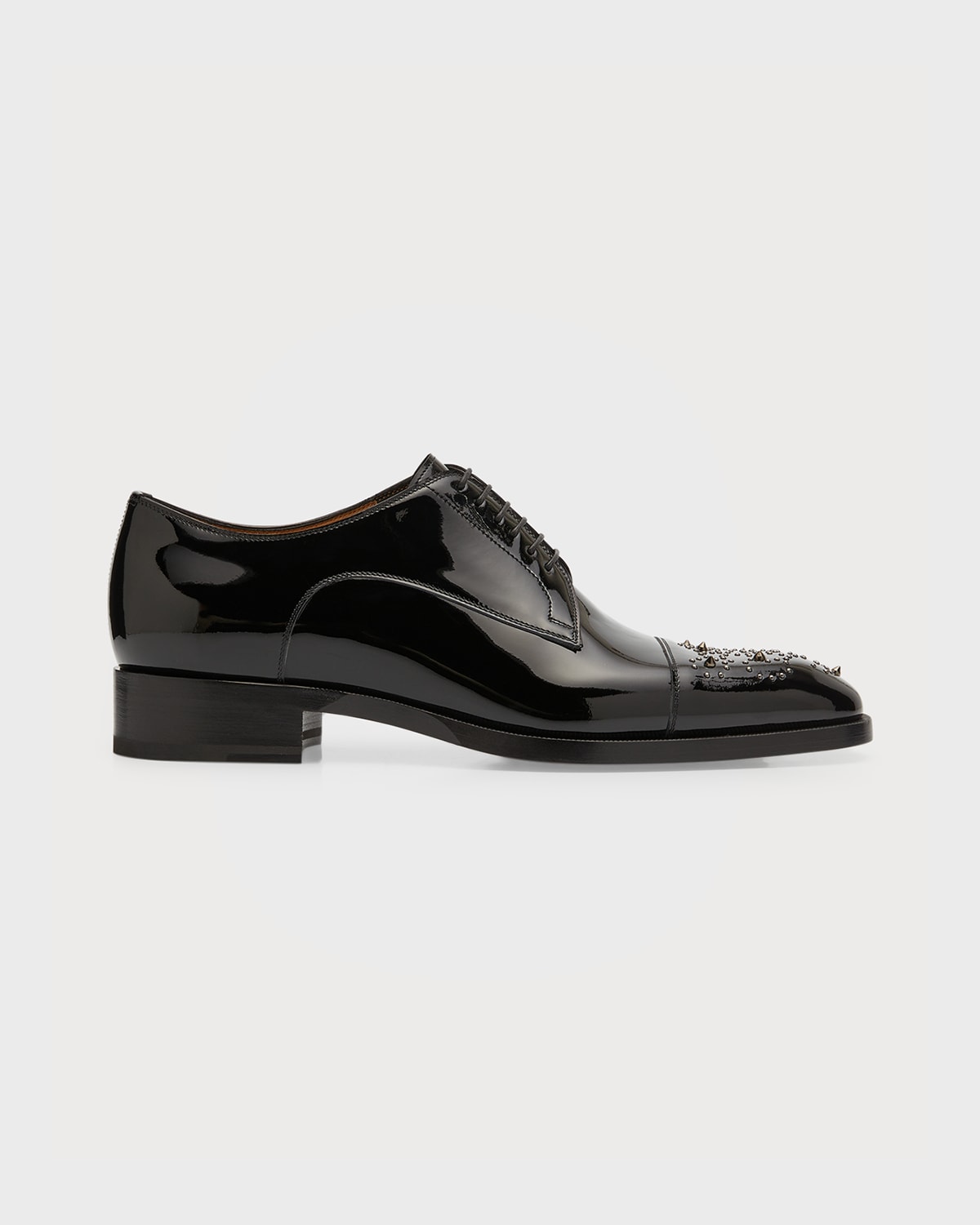 Christian Louboutin Men's Maltese Spike-toe Patent Leather Oxfords In Black