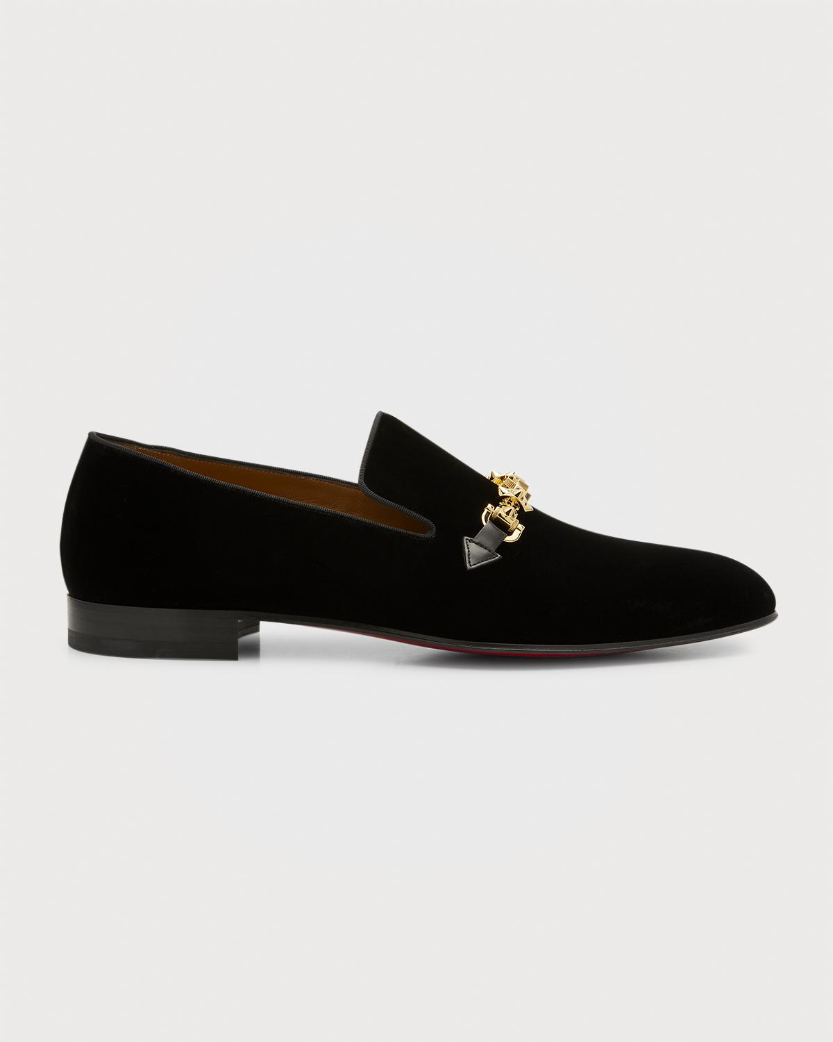 Christian Louboutin Black Velvet Loafers with Gold Crest Embroidery Christian Louboutin Veau Velours Strass Mens Navy Dandelion  main image 3