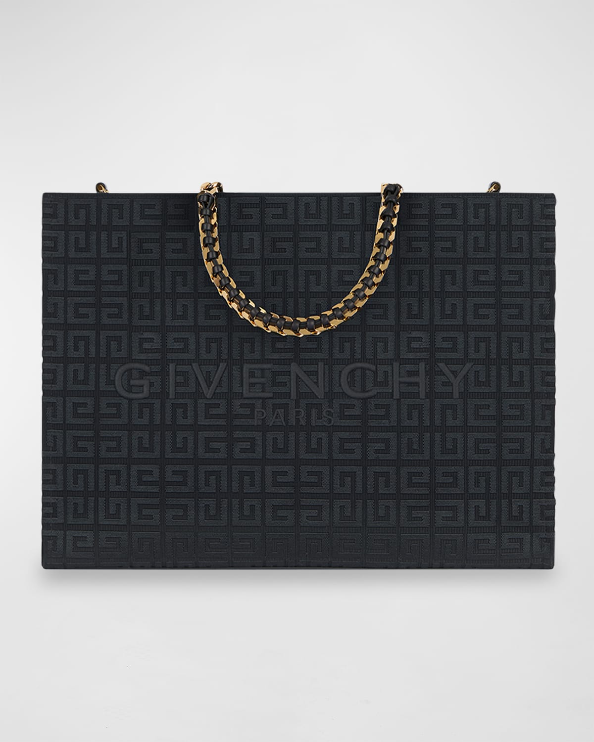 Givenchy G-tote Medium Shopping Bag In 4g Logo Canvas With Chain Handles In Black
