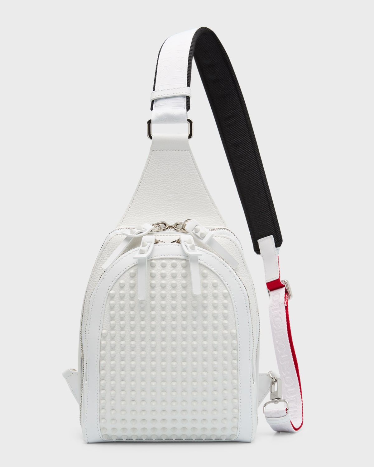 Shop Christian Louboutin Men's Loubifunk Spike Sling Bag In Bianco/bianco/bianco