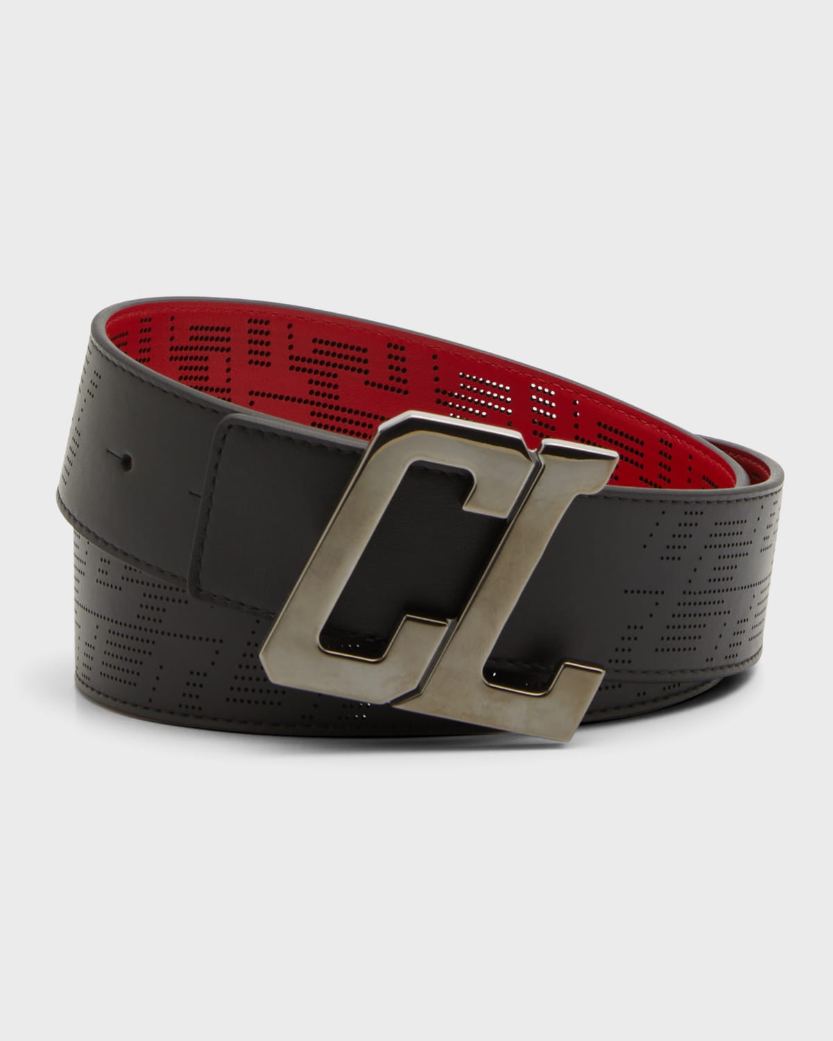 Christian Louboutin Happy Rui Cl Logo Buckle Perforated Leather Belt In Black/loubi/gun M