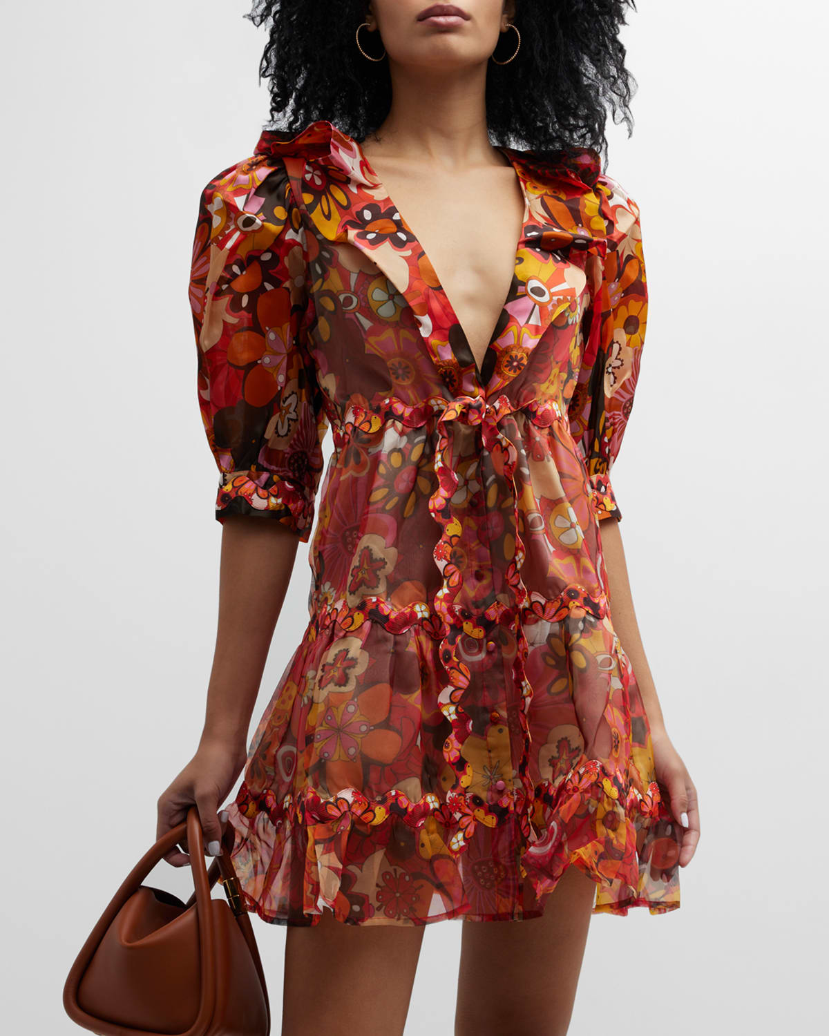 Sinai Floral Puff Sleeve Mini Dress | Neiman Marcus