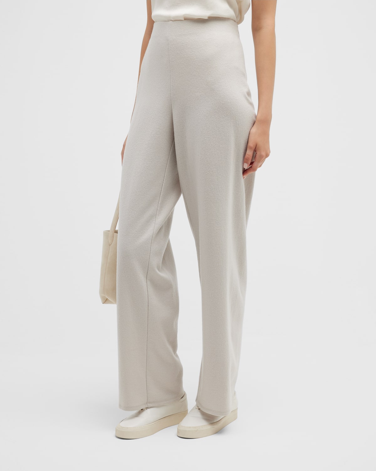 Eileen Fisher Knit High-rise Straight-leg Pants In Chalk