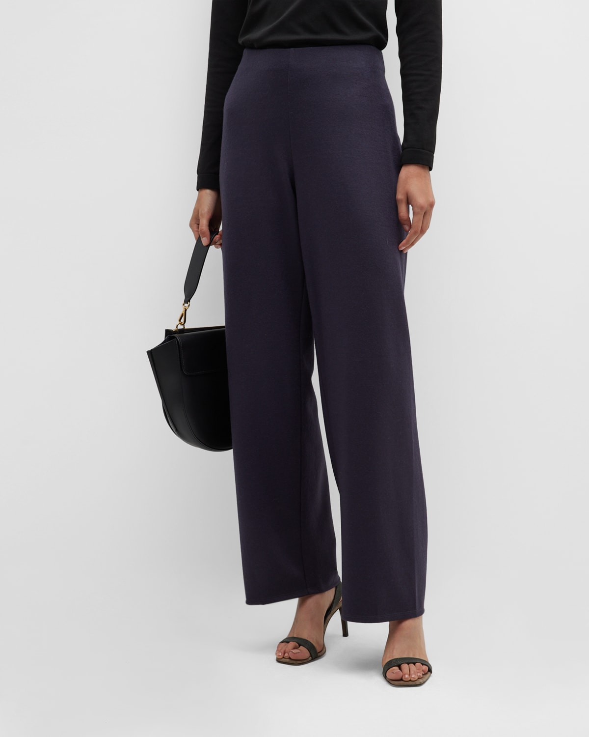 Eileen Fisher Knit High-rise Straight-leg Pants In Nocturne