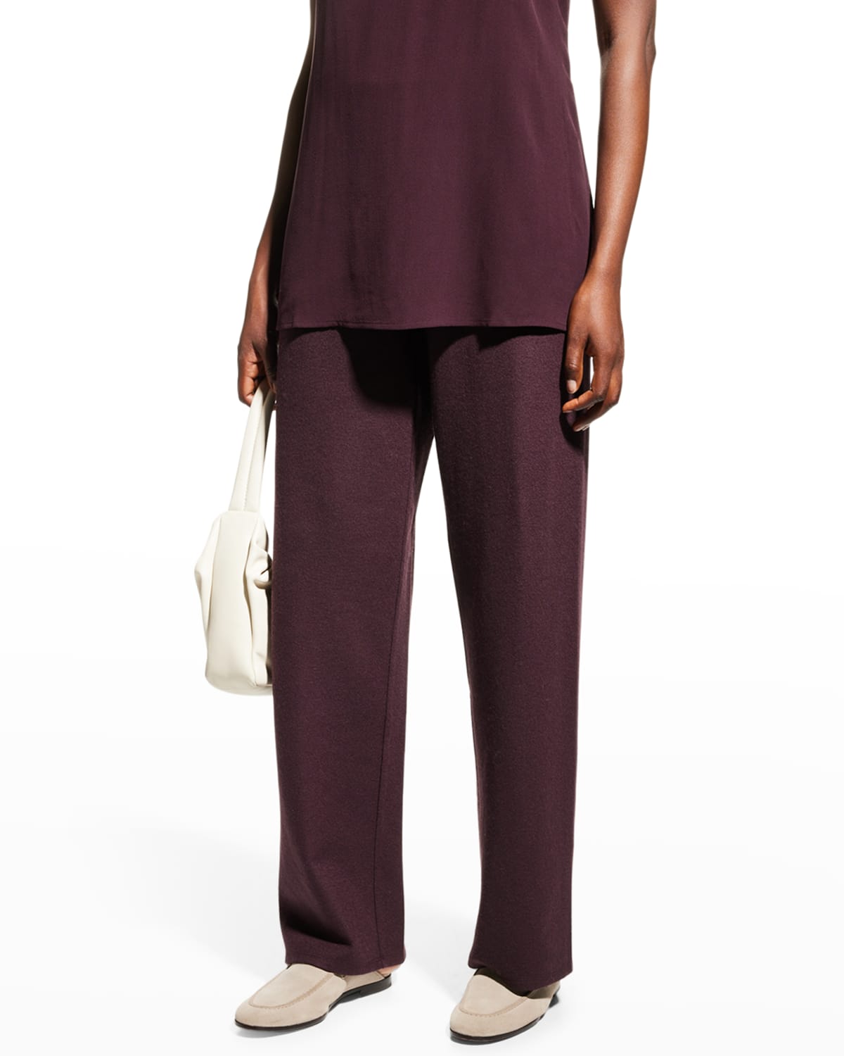 Eileen Fisher High Waist Straight Leg Wool Pants In Cassis