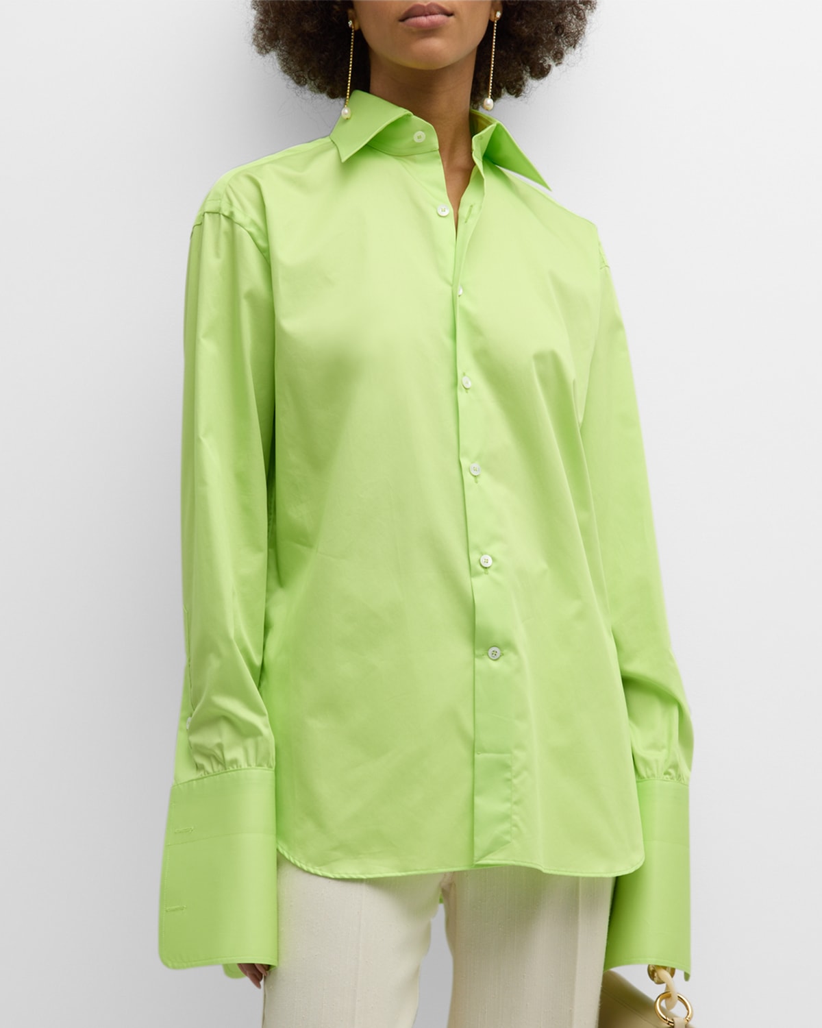 Woera Point-collar Button-front Poplin Shirt In Lime 512