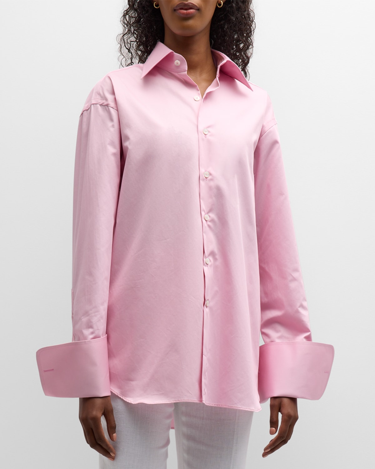 Woera Point-collar Button-front Poplin Shirt In Pink 1759