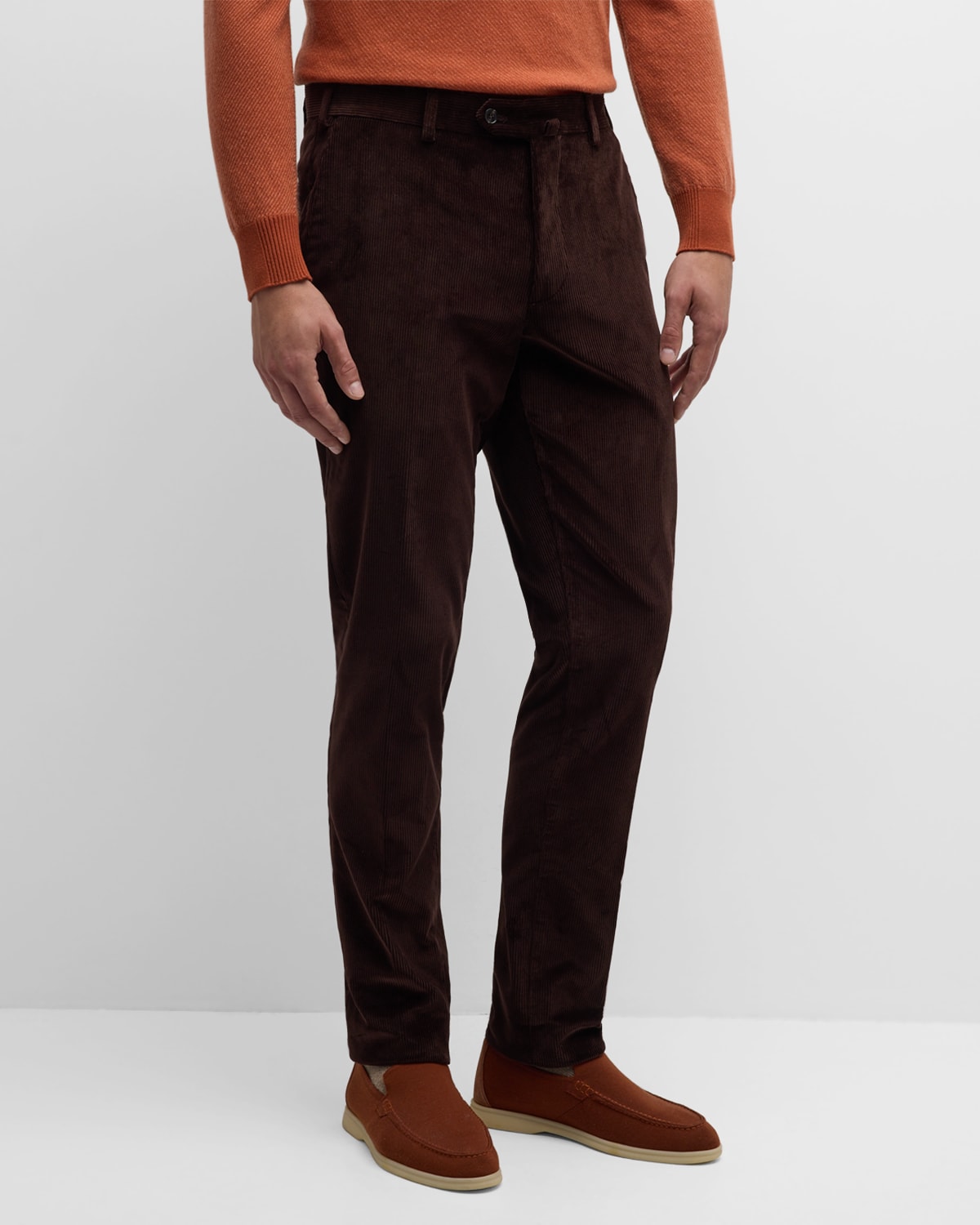 Shop Loro Piana Men's Pantaflat Slim Corduroy Trousers In Ancient Sequoia