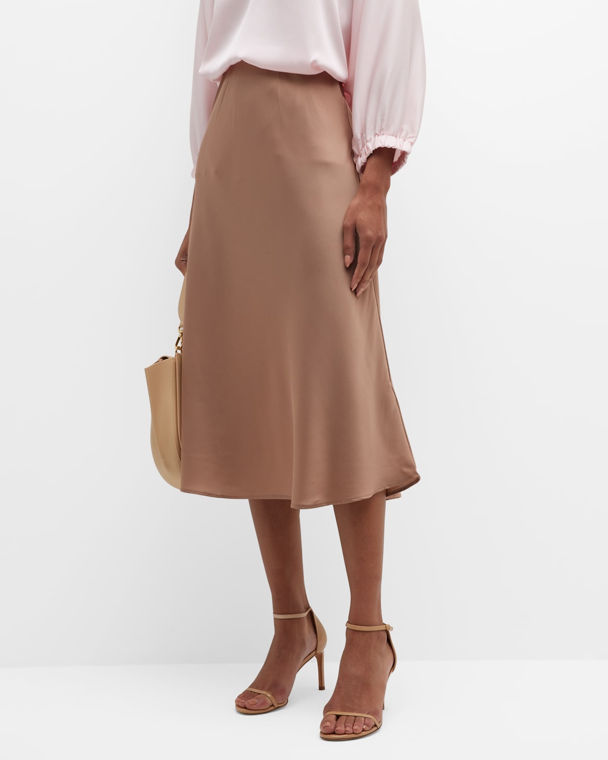 Khaki silk midi skirt 2025
