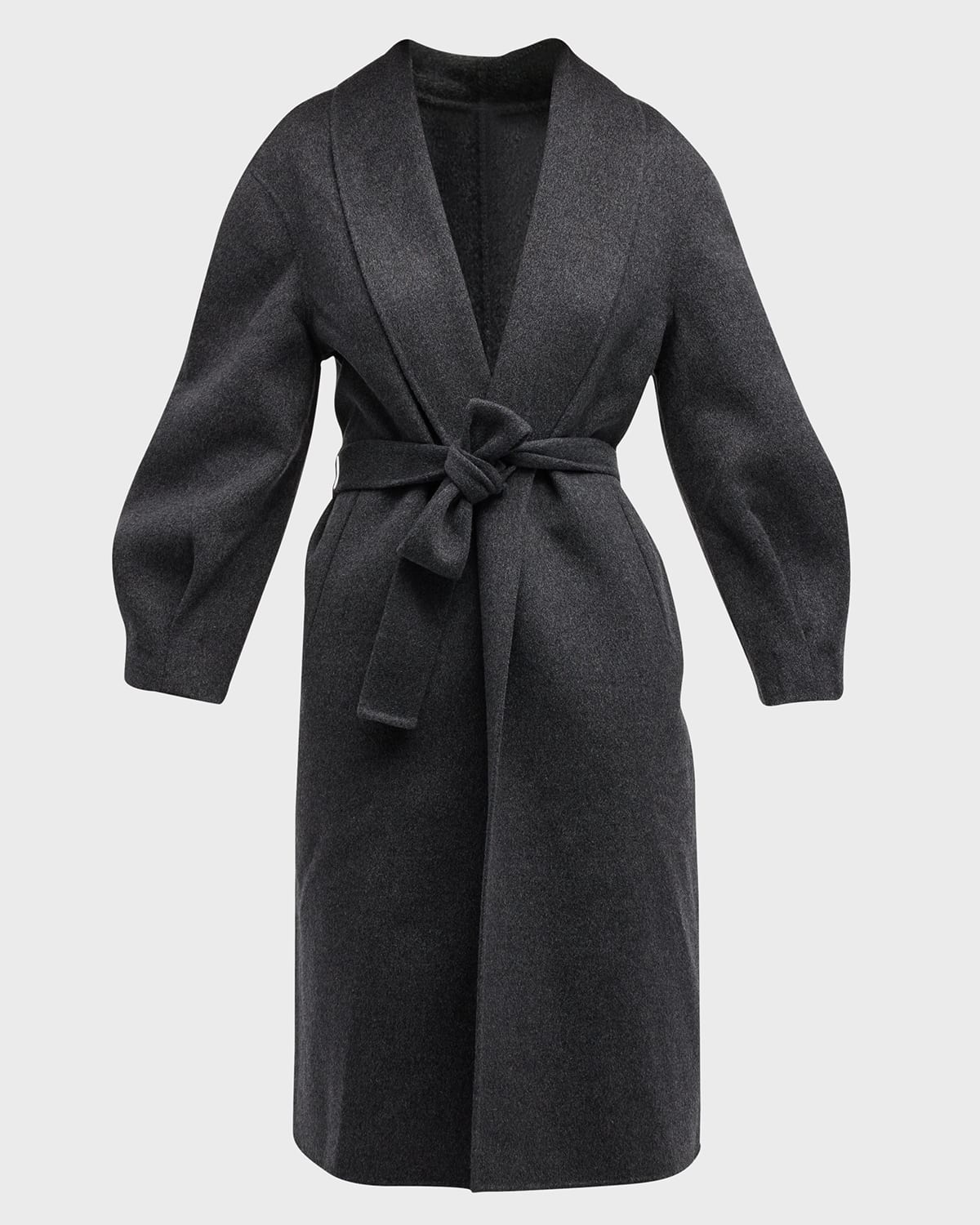 Neiman Marcus Cashmere Collection Belted Blouson Sleeve Cashmere Coat Smart Closet