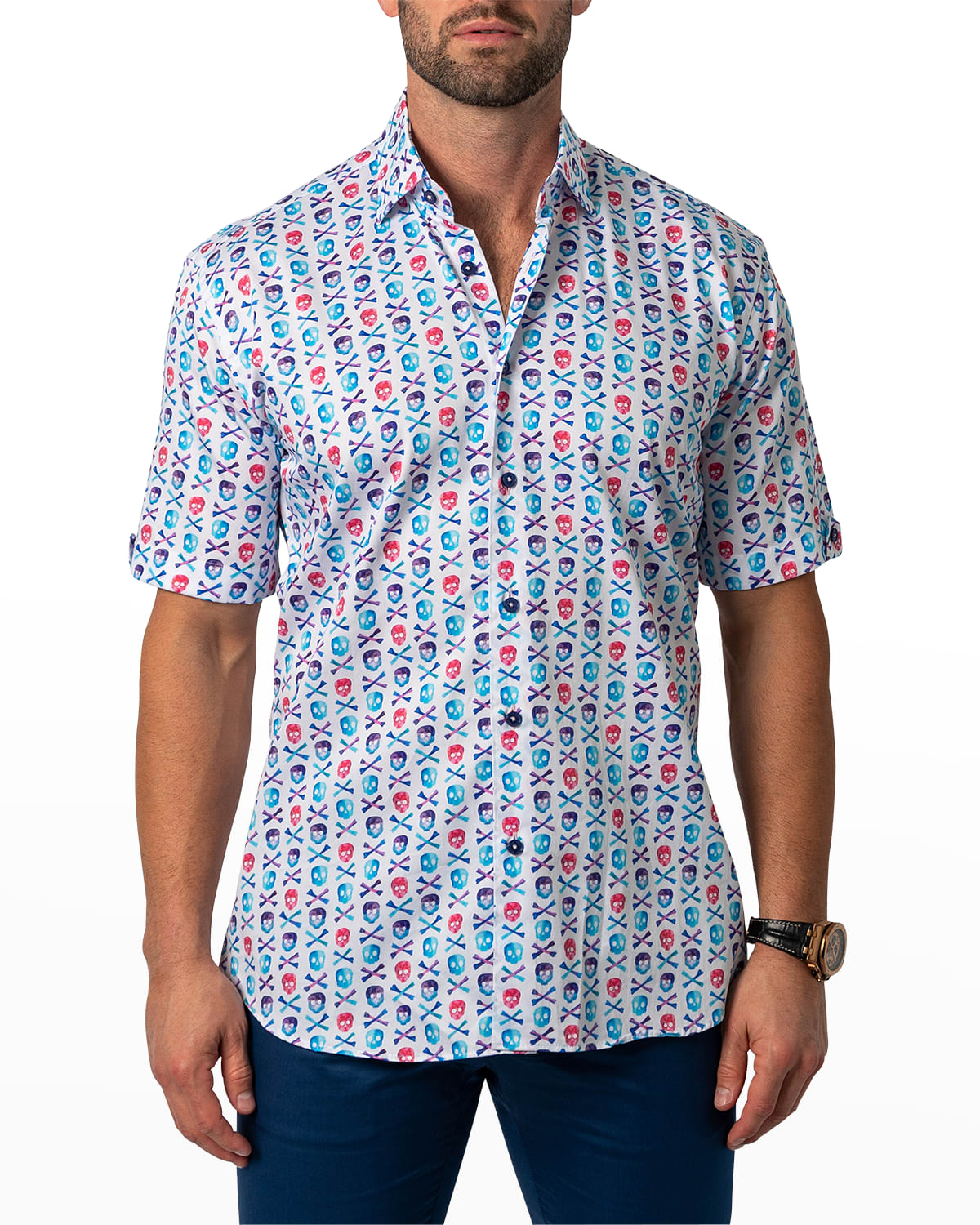 Maceoo Men's Galileo Crossbones Sport Shirt In White