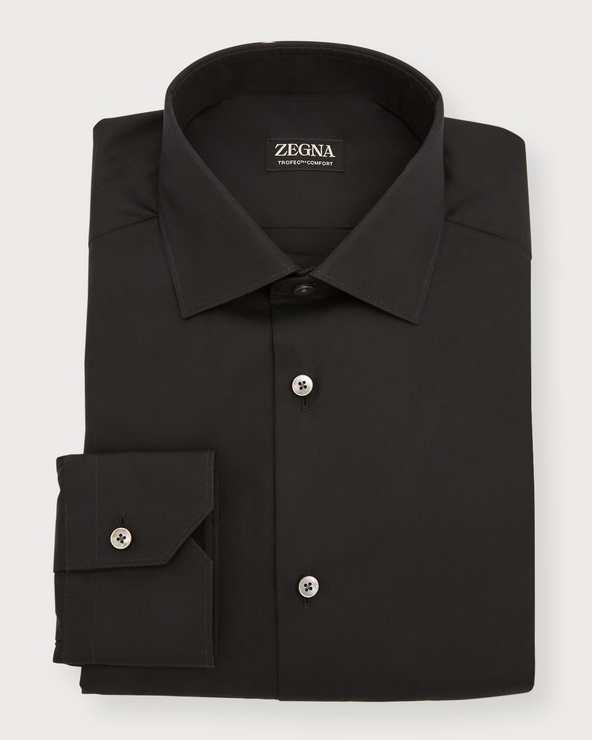 Shop Zegna Men's Trofeo Comfort Cotton Dress Shirt In Black Solid