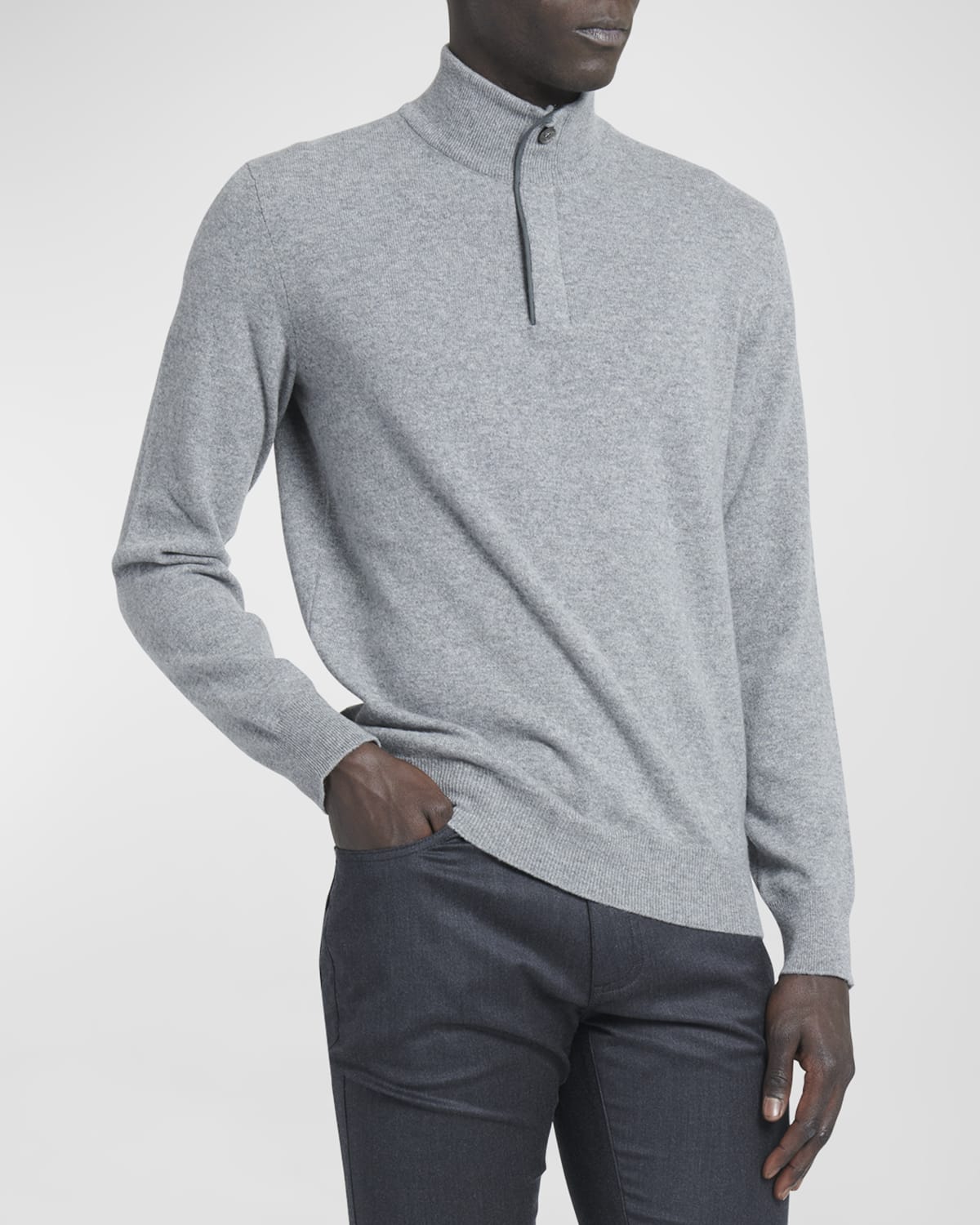Zegna Men's Cashmere Quarter-zip Sweater In Grey