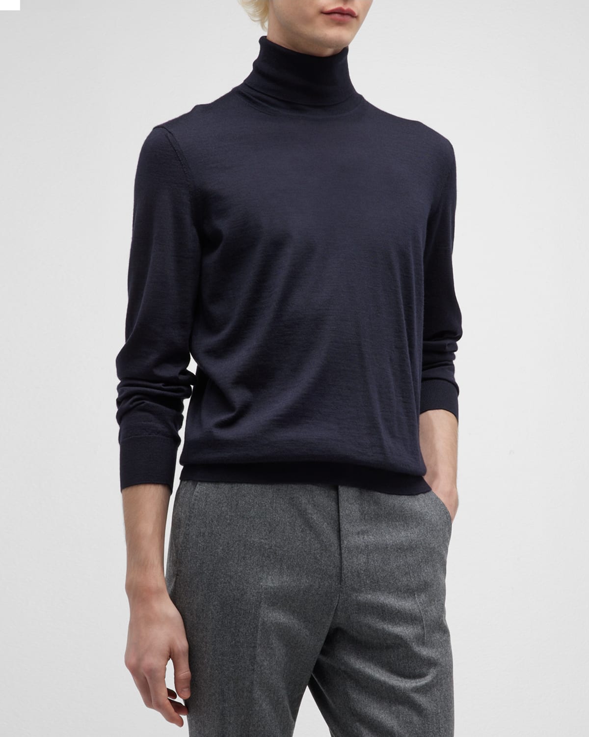 Shop Zegna Men's Casheta Cashmere-silk Turtleneck Sweater In Navy Solid