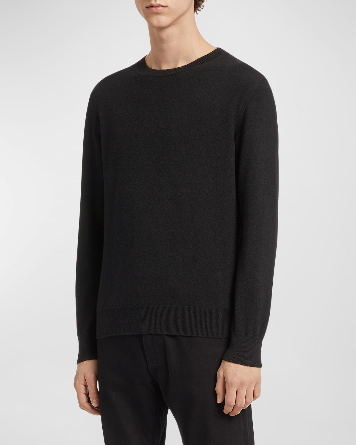 Shop Zegna Men's Cashmere Crewneck Sweater In Black Solid