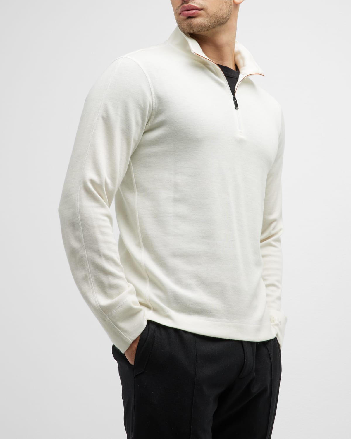 Zegna Men's Half-zip Pullover Sweater In Natural Solid