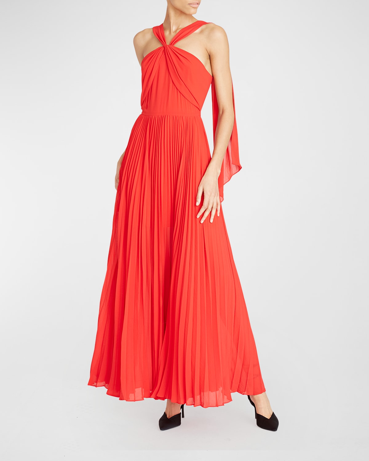 Peri Pleated Scarf Halter Gown