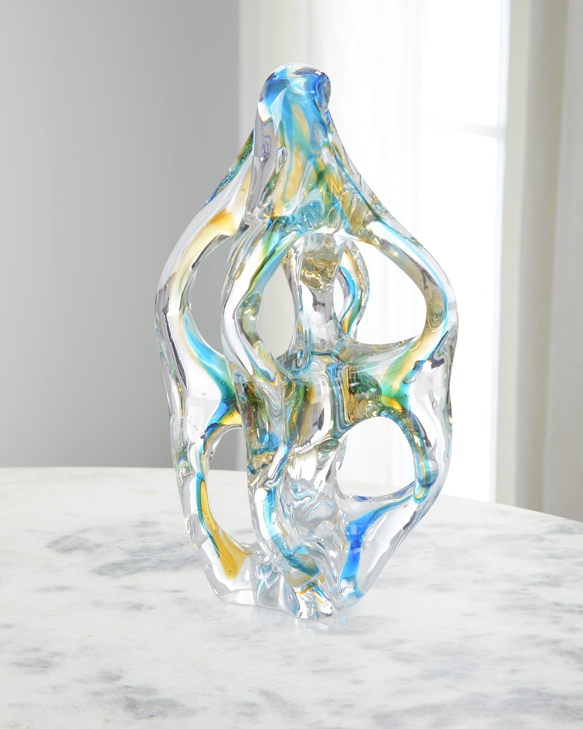 Shop John-richard Collection Azure Blue & Yellow Handblown Glass Sculpture Ii - 14" In Clear