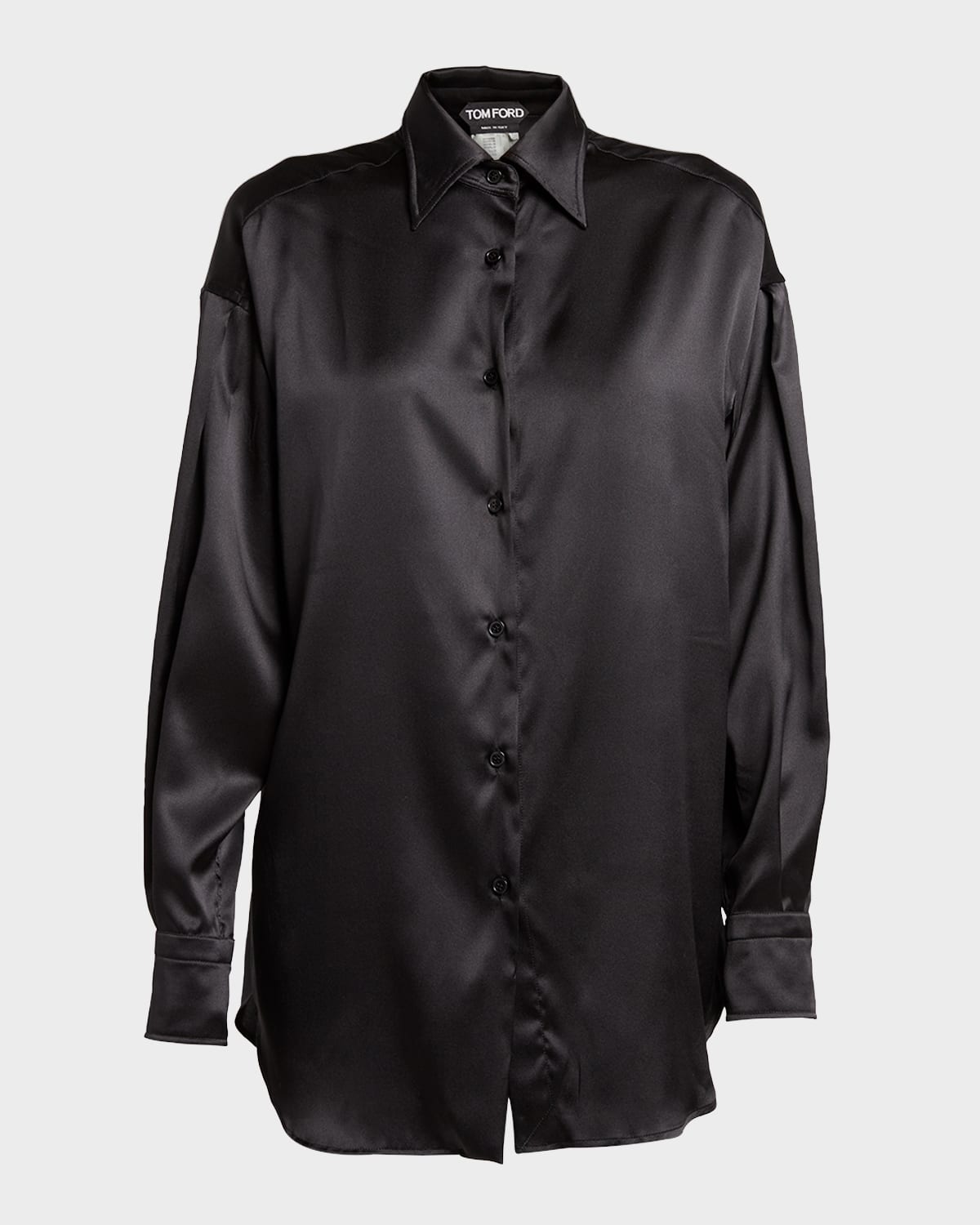Tom Ford Fitted Stretch Silk Satin Shirt In Black