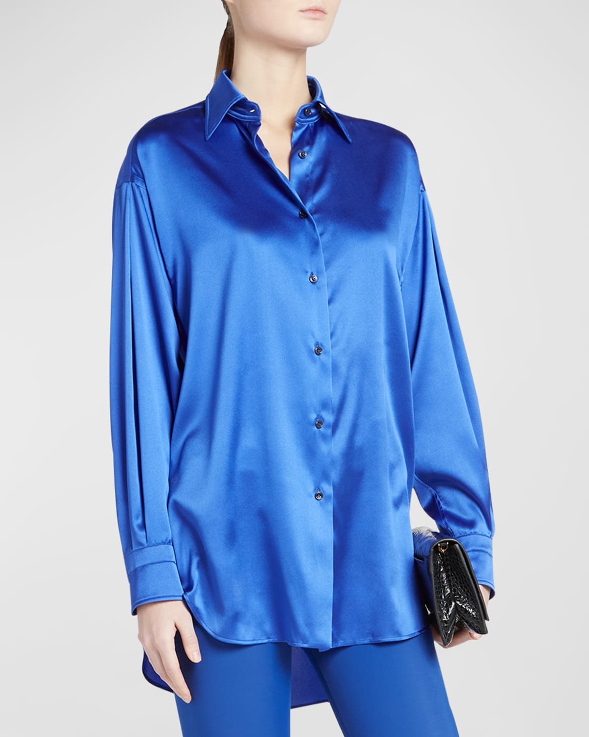 Tom Ford Classic Satin Button-down Blouse In Cobalt Blu