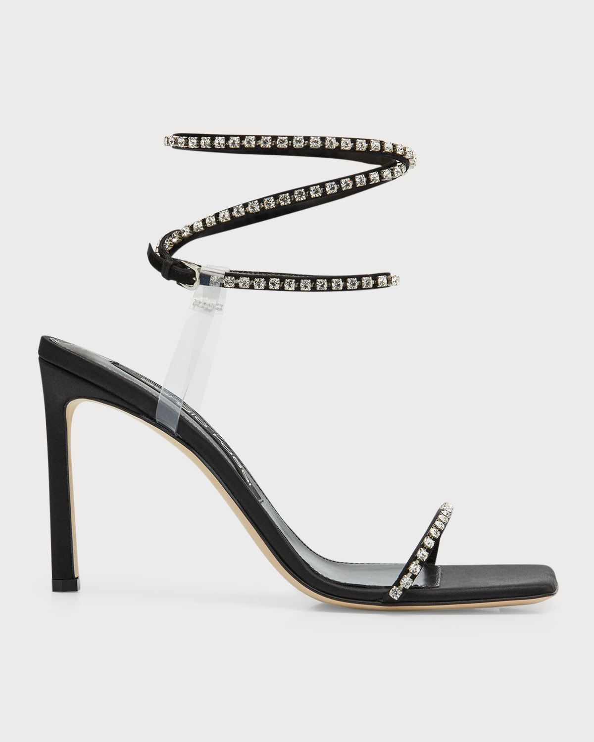 SERGIO ROSSI CRYSTAL ANKLE-WRAP STILETTO SANDALS