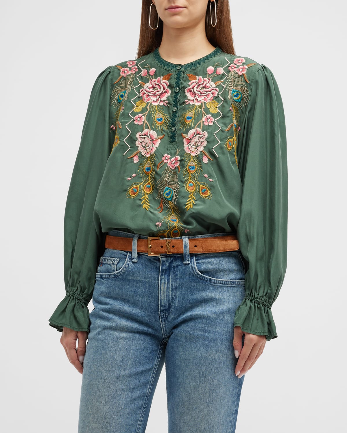 Johnny Was Quito Embroidered Silk Prairie Blouse | Smart Closet