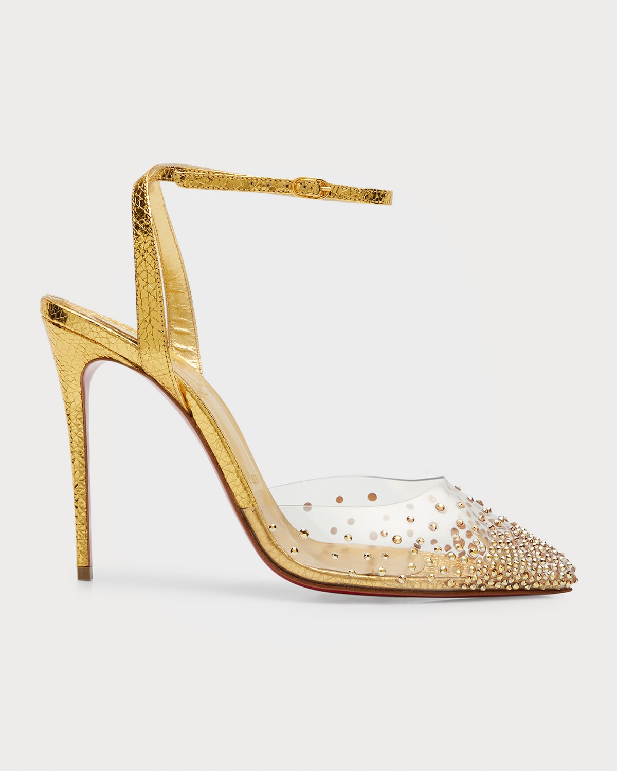 CHRISTIAN LOUBOUTIN SPIKAQUEEN CRYSTAL ANKLE-STRAP RED SOLE PUMPS