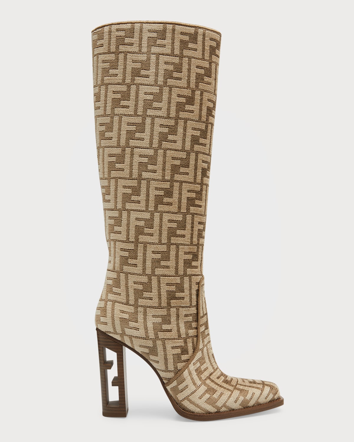 FENDI VITELLO JACQUARD KNEE BOOTS