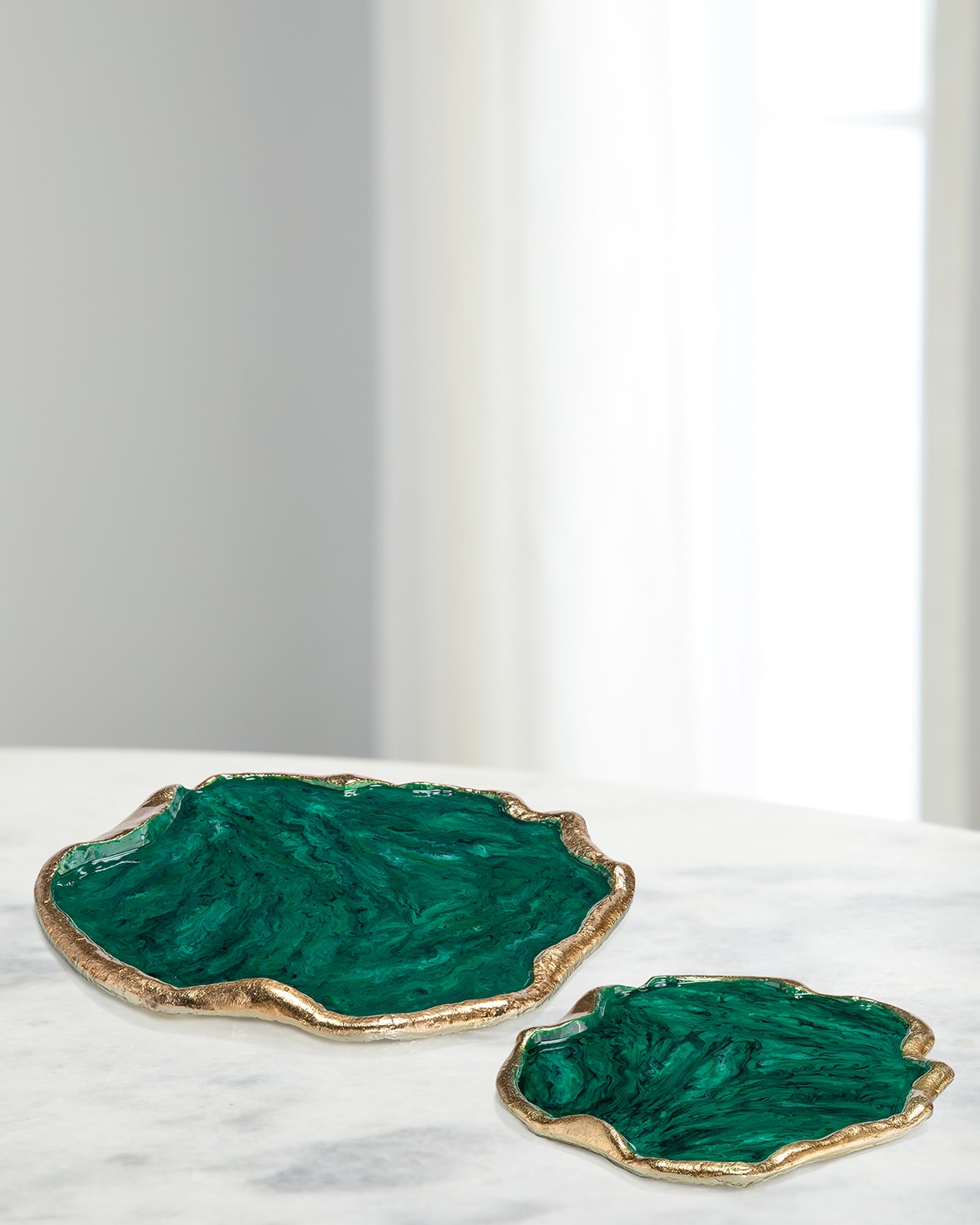 Set of Two Malachite Trays