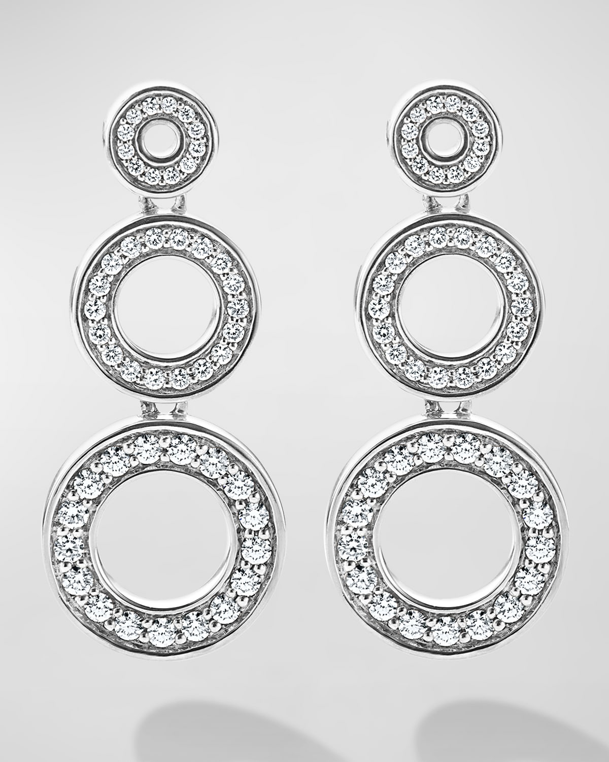 Caviar Spark Diamond Graduated 3-Circle Drop Earrings