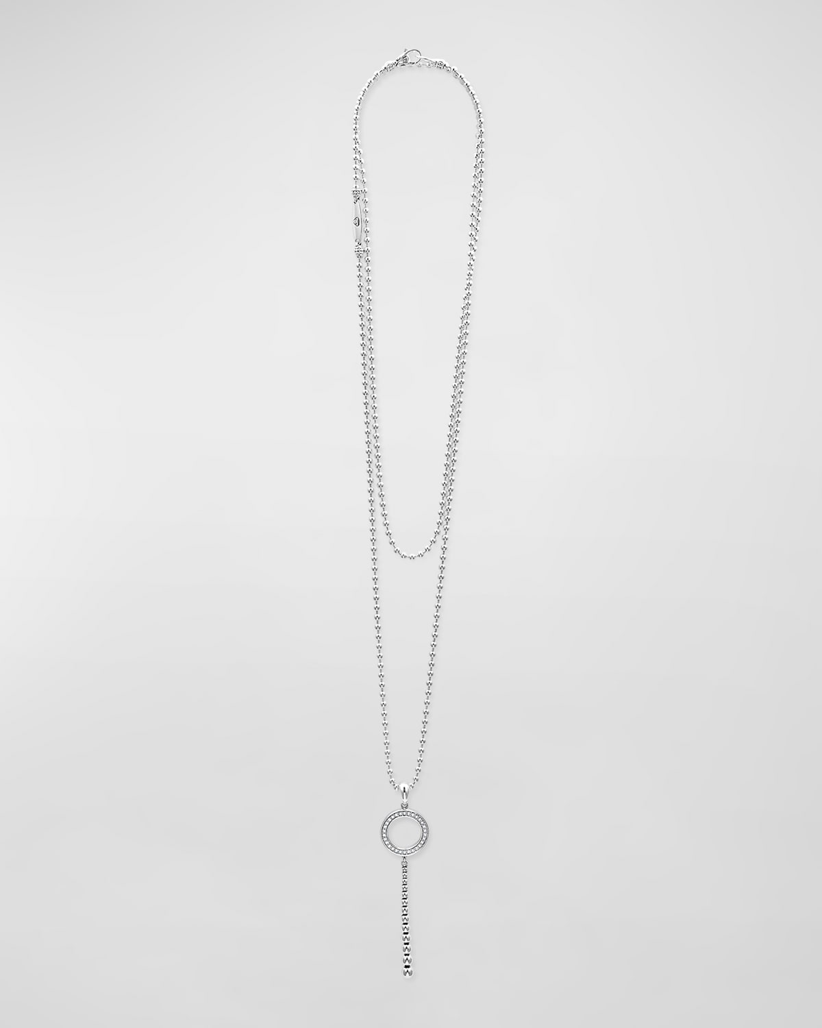 Lagos Sterling Silver Caviar Spark Diamond Circle Graduated Bead Pendant Necklace, 34 In Silver