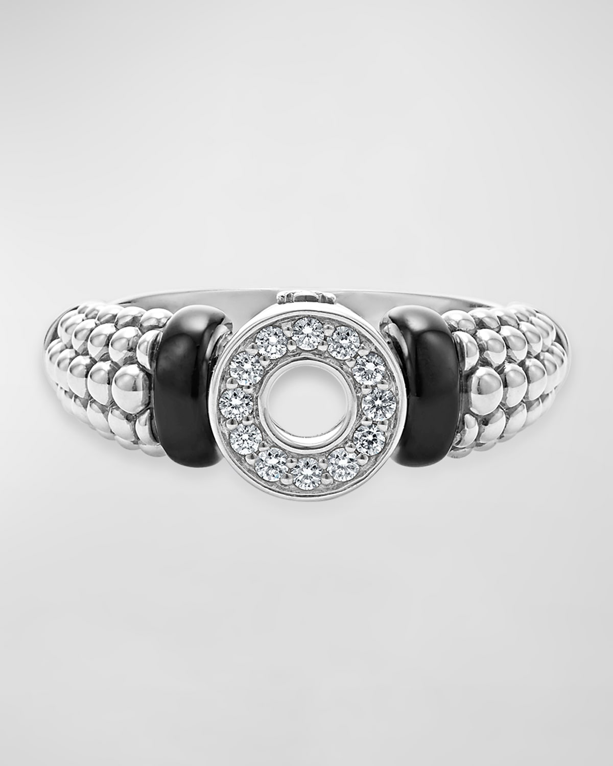 Lagos Black Caviar Diamond Ring In Silver