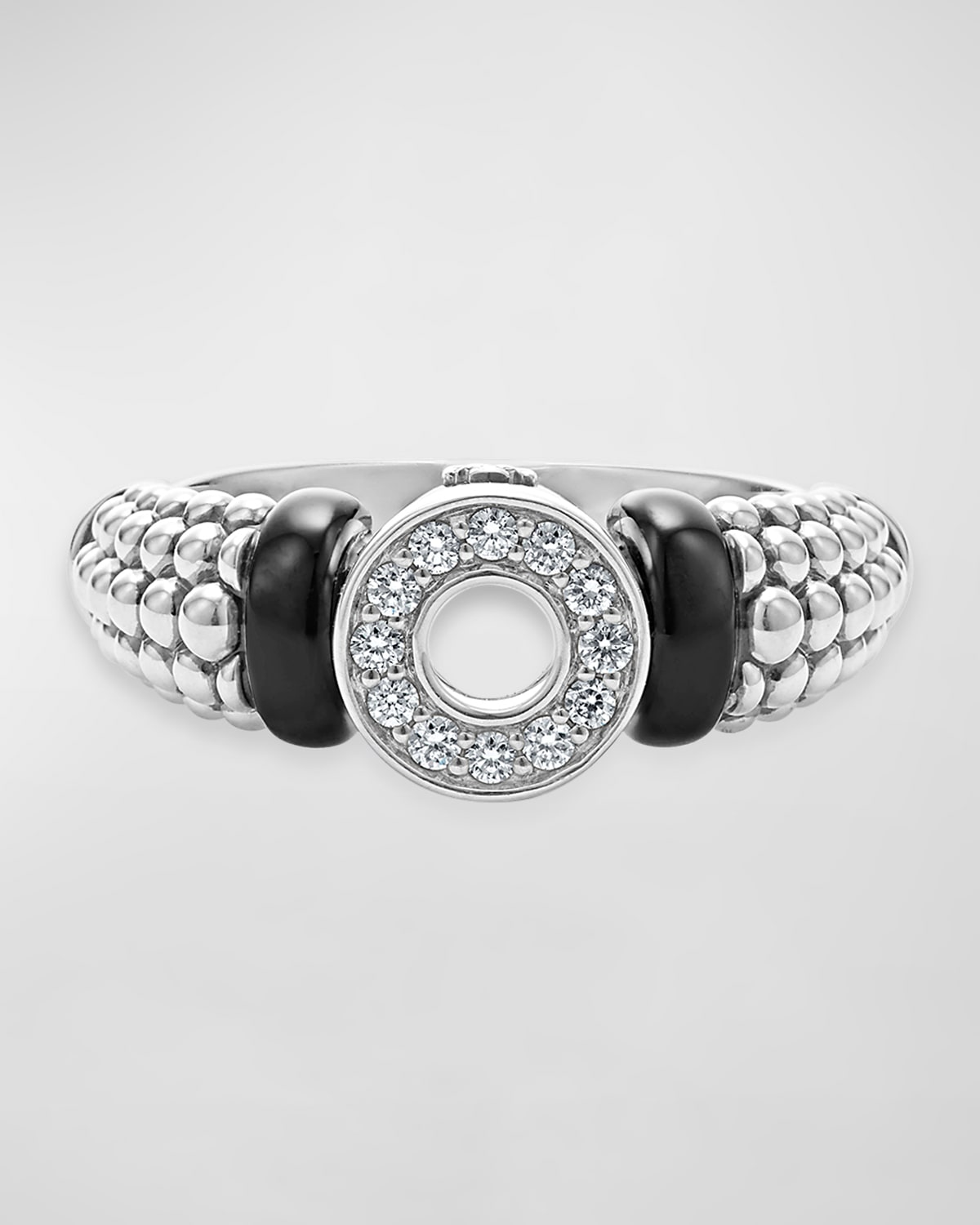 LAGOS BLACK CERAMIC DIAMOND SMALL CIRCLE RING