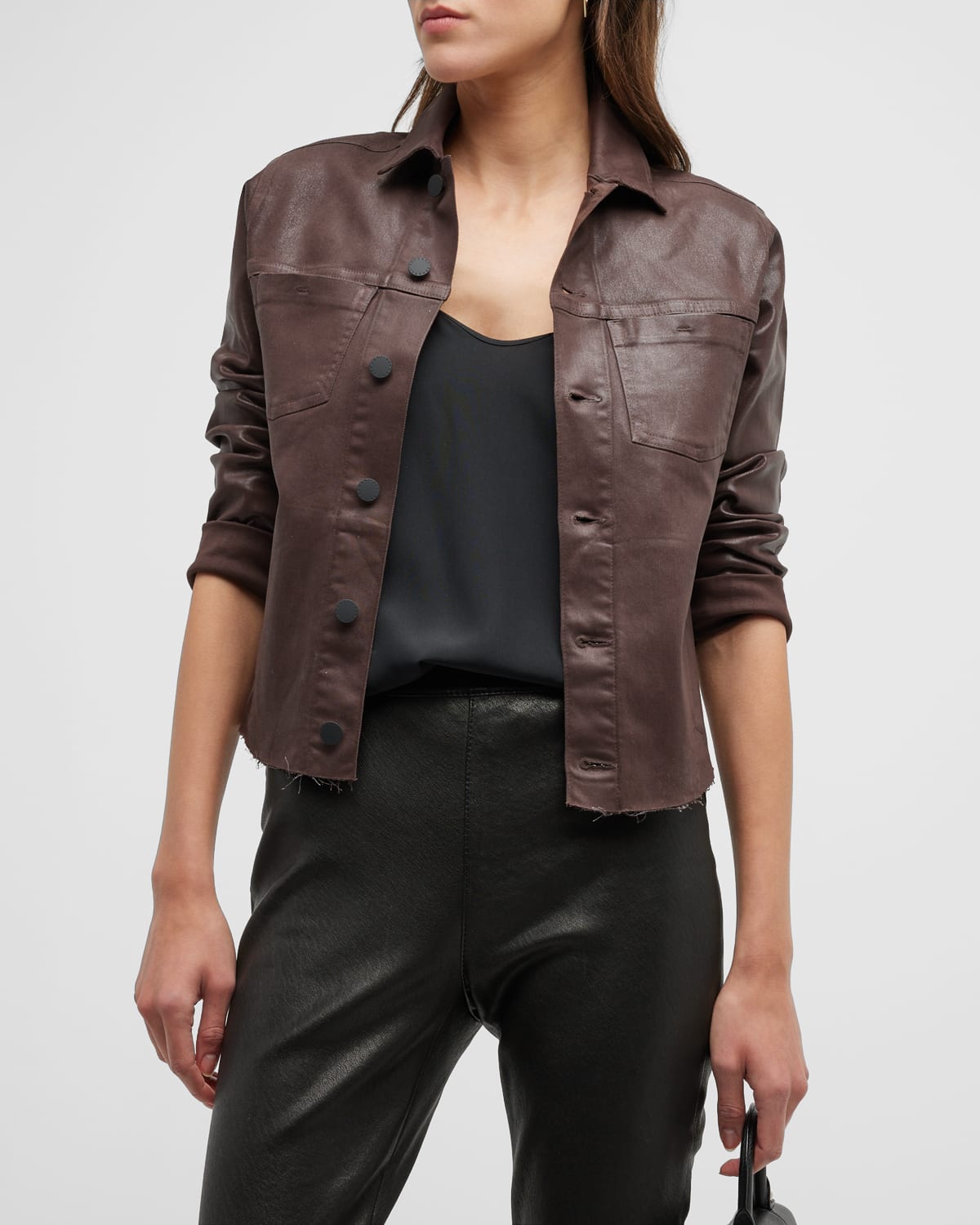 L AGENCE JANELLE SLIM COATED DENIM JACKET