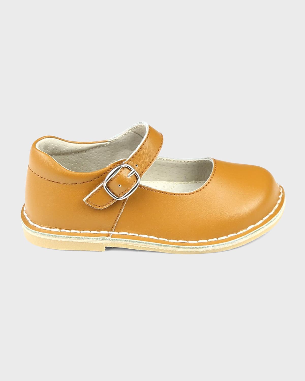 Shop L'amour Shoes Girl's Grace Mary Jane Leather Shoes, Baby/toddlers/kids In Honey Brown